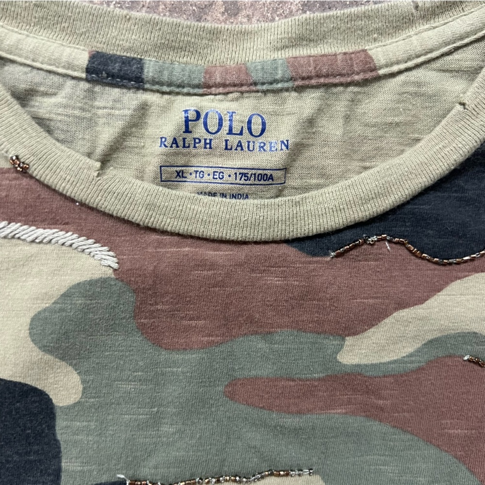 Polo Ralph Lauren Shirt Dress Knit Burnout Camouflage Beaded Woodland Camo XL - Picture 3 of 10